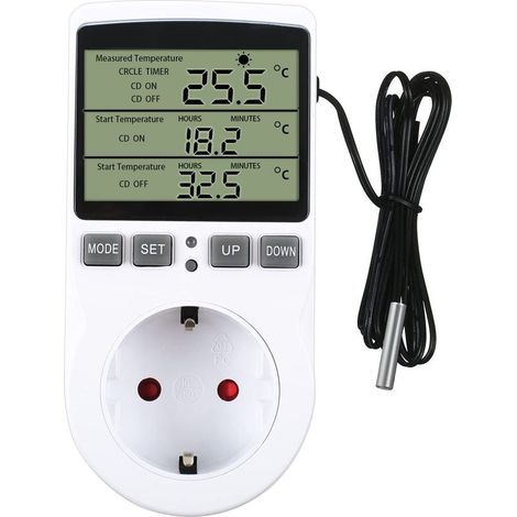 Régulateur de température 230 V avec minuterie et sonde - Interrupteur pour serre, terrarium, aquarium, germination des semences, chauffage et refroidissement (1/3)