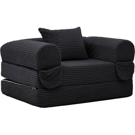 Sofá cama individual convertible de pana negra HOMVRA (1/5)