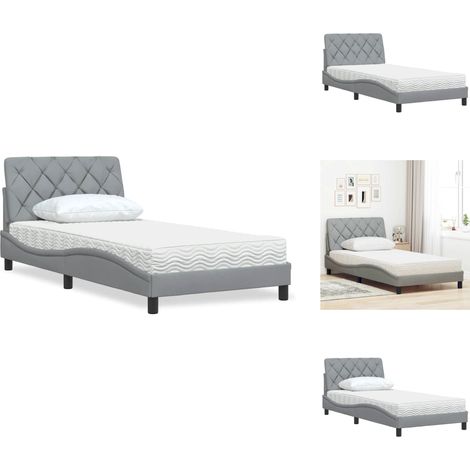 Lit avec matelas gris clair 100x200 cm tissu - Lit - Lits - Meuble De Chambre À Coucher - Sommier (1/5)