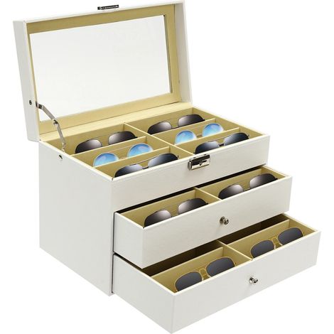 Scatola porta occhiali con serratura e 18 scomparti Grande capacità MDF resistente Design elegante Ideale per occhiali, orologi, gioielli Perfetta per la casa