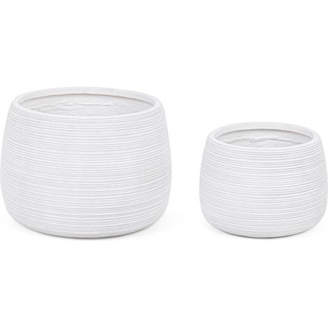 Balkontopfset Gartentöpfe für den Balkon anthrazit Pflanzen Stripes -Set mit 2 Stück / Stripes / Weiss