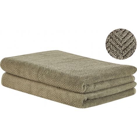 Conjunto de 2 toallas de algodón verde oliva chevron textura suave baño Mitiaro