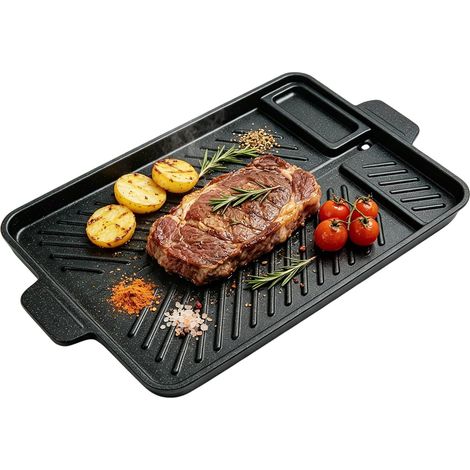 Plaque de cuisson à gaz : poêle en fonte, 37 x 26 cm, poêle à griller pour réchaud de camping, poêle en fonte, accessoire de barbecue polyvalent, barbecue à gaz, pour camping et activités de plein air (1/5)