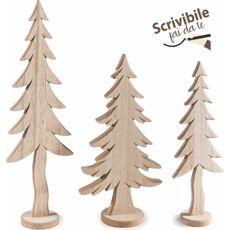 Alberi di Natale decorativi in legno naturale intagliato da appoggiare, set da 2 pezzi, Grande: cm 12 x 7 x 40,5 H