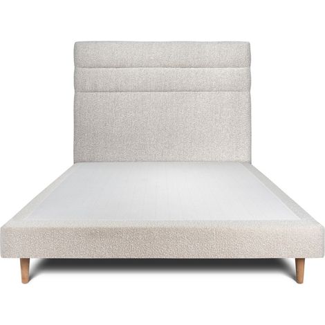 Lit 135x190cm avec tête de lit lignes bouclette et sommier tapissier beige - Hauteur totale : 29cm (1/5)