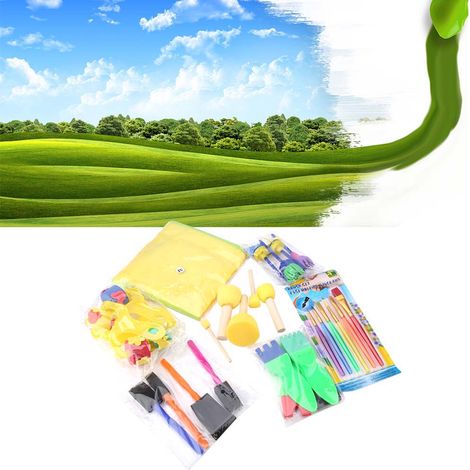 Kit de peinture éducatif pour enfants (28 pièces) : pinceaux, rouleaux et moules en éponge.