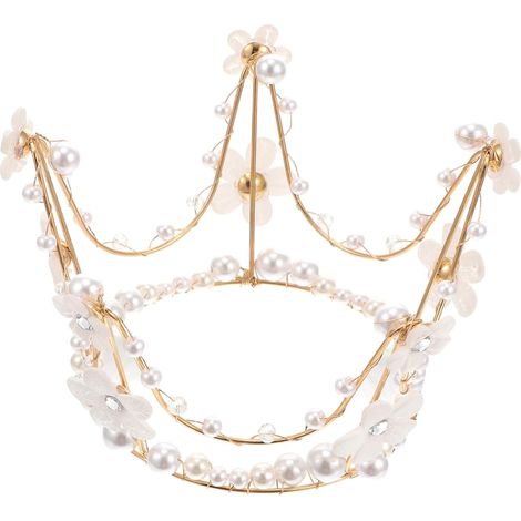 2 Pcs Couronne De Décoration De Gâteau Alliage Plastique Perle Couronne Décoration Beau Gâteau Décor Décorations De Mariage Ornement Coiffure De Mariée Coiffure Simple (1/5)