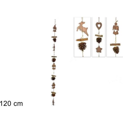 GHIRLANDA CON PIGNE E SOGGETTI LEGNO 120CM