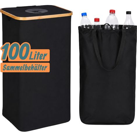 Relaxdays Pfandflaschen Sammelbehälter 100 l, HBT: 75 x 40 x 33 cm, waschbare Flaschentasche, Flaschensammler, schwarz