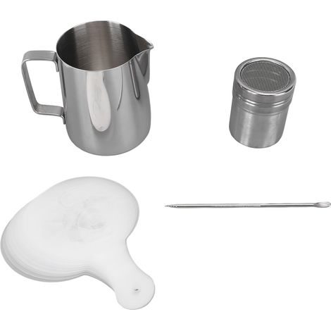 Kit Art Latte Acier Inoxydable 304 Pichet à Mousse Buse Pointue 16 Pochoirs Décoration Café Shaker Aiguille Design Pro (1/5)