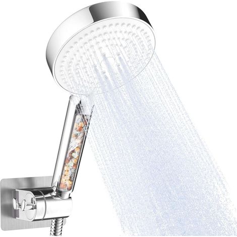 Pommeau de Douche avec Flexible de Douche de 1,6 m et Support, Pommeau Douche Anti Calcaire avec 6 Modes, Pomme de Douche Filtrant, Douchette Economie d'eau, Chrome (1/5)