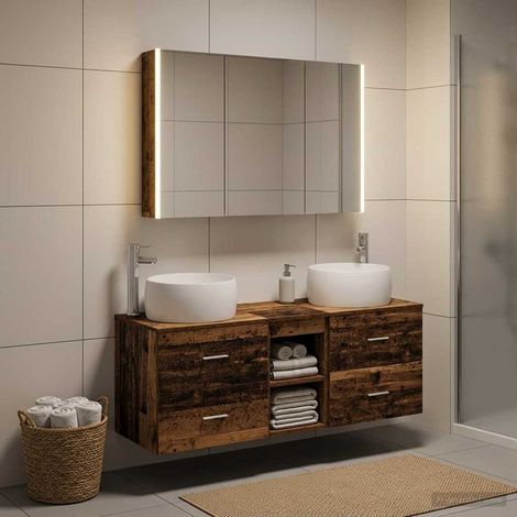 vidaXL Bathroom Furniture Set 4 pcs Old Wood Engineered Wood and Glass (1/5)