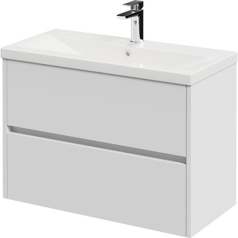 Montego Satin White 800mm 2 Drawer Wall Mounted Vanity Unit with Glide Basin