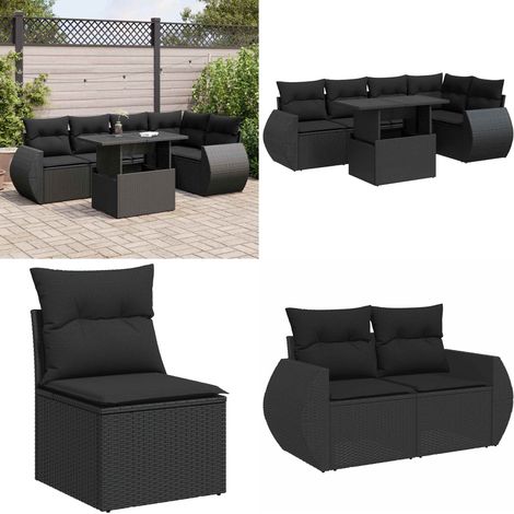 vidaXL Salon de jardin 6 pcs avec coussins noir résine tressée (1/5)