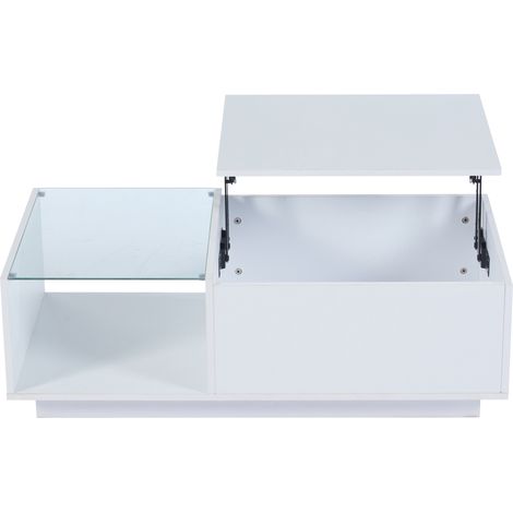 Table basse LED avec rangement, plateau relevable, finition laquée brillante, 100 x 50 x (33-46,5) cm, blanche ou noire (1/5)