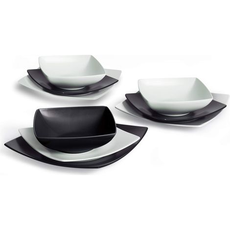 Excelsa Eclipse Servizio Piatti quadrati, 18 Pezzi, Ceramica, Bianco e Nero (1/4)