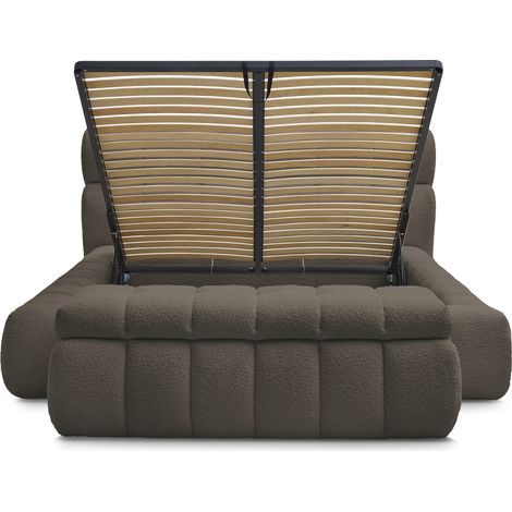 BOBOCHIC - Lit coffre MONT-BLANC + Bout de lit MONT-BLANC tissu bouclette 140x190 + bout de lit 140 Marron (1/5)