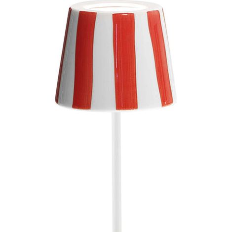 Zafferano, Poldina Cover, Cover in Ceramica Decorata a Mano per Lampada da Tavolo, Paralume Compatibile con le Lampade Poldina, Made in Italy, Ø13 x 10 cm, Color Bianco - Righe Rosse (1/5)