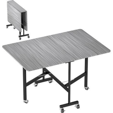 Drop Leaf Dining Table, Six Seater with Wheels, 120 x 80 x 73 cm, Grey (1/5)