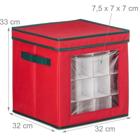Lot de 2 boîtes de rangement compartimentées pour boules de Noël jusqu'à 64 pièces avec fenêtre pratique en plastique rouge (1/4)
