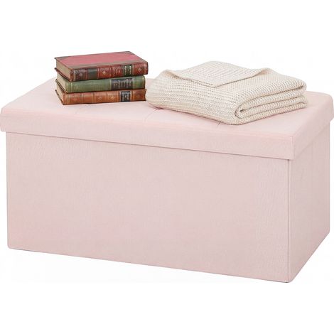 Pouf de rangement pliable 84 L 76x38x38 cm - Banc de rangement en lin synthétique rose