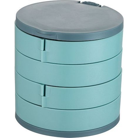 Boîte de rangement rotative à 4 étages pour bijoux, cosmétiques, boucles d'oreilles, collier, bracelet et bagues (bleu) (1/5)