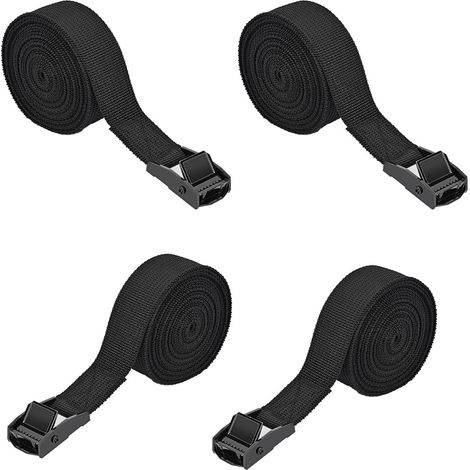 Lot de 4 sangles de fixation 2,5m (150 kg). Avec boucle robuste, elles sécurisent vélos, coffres de toit et bagages. Idéales pour le camping et le transport auto. (1/5)