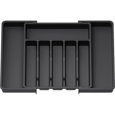 Range Couverts, Plateau d'Ustensiles Extensible pour Tiroir, Organisateur de Tiroir Réglable pour la Cuisine, Rangement Compact en Plastique pour contenir des Cuillères, Fourchettes, Noir (1/4)