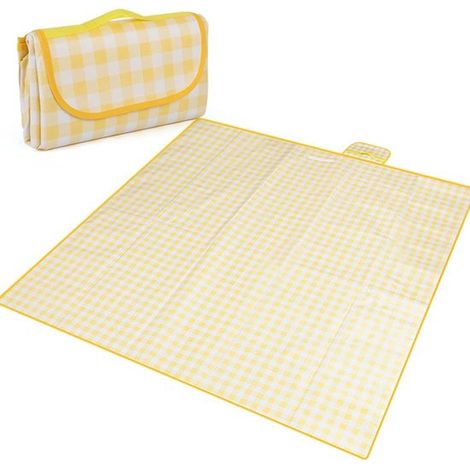 Manta de picnic, Esterilla de playa plegable, Manta de picnic portátil con asas, 150 x 200 cm, Impermeable, Esterilla grande para playa, Amarilla (1/5)