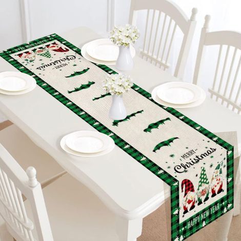 Chemin de Table Noël 30 x 182cm en Lin Nappe de Table Jute Imprimés GNOME de Noël Décoration de Table de Noël pour Maison Cadeau (1/4)