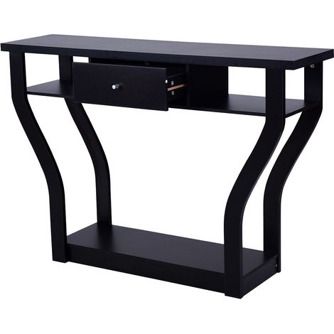 Table console moderne en MDF avec tiroir et étagère ouverte, surface résistante et base stable pour entrée, salon et couloir (1/5)