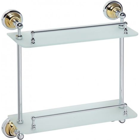 Etagère double de douche avec rail en verre RETRO chromé doré 40x42x12cm (1/5)