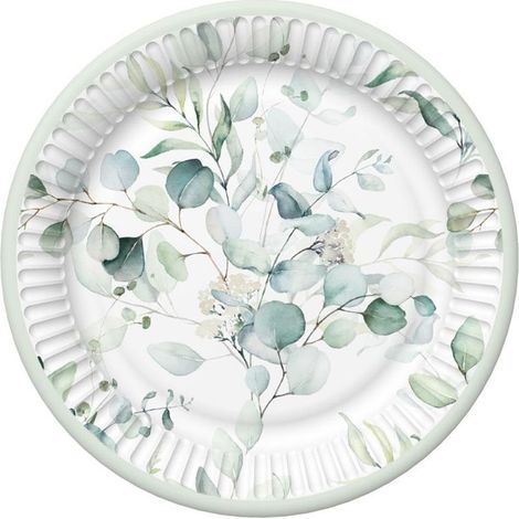 Piatti di carta boho con eucalipto, 18 cm, 8 pezzi.