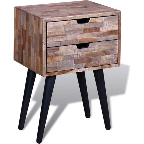 Comodino comodino cassettiera mobile da camera da letto con 2 cassetti legno di teak riciclato 1402126