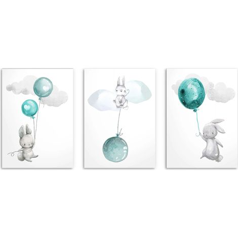 Lot de 3 affiches pour enfants Lapins bleus Images pour enfants 50x70 (1/5)