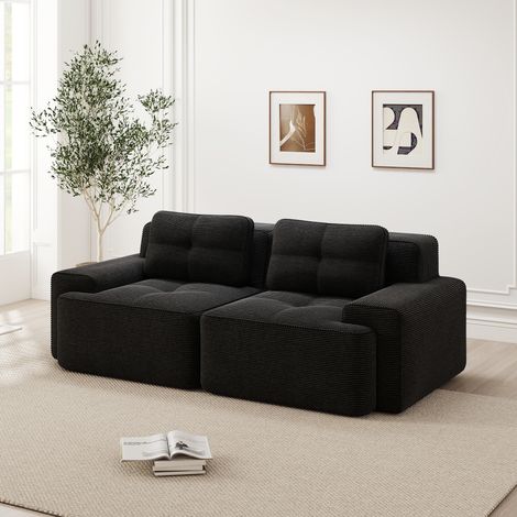 Sofá modular sin estructura, sofá moderno para sala de estar con asiento profundo, cómodo sofá nube de pana, sofá de dos plazas, sofá cama, negro