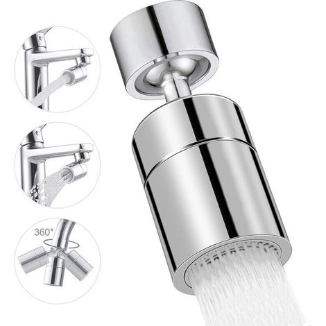 Silberner Wasserhahn-Luftsprudler, 360° schwenkbarer Küchenarmatur-Luftsprudler, 2 Modi, wassersparender Wasserhahn-Luftsprudler, für Küchen- und Badezimmerspülen