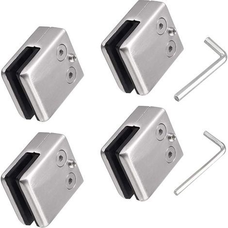 Lot de 4 pinces en verre en acier inoxydable 304 – Épaisseur de verre 8 à 10 mm – Finition polie satinée – Installation sans perçage