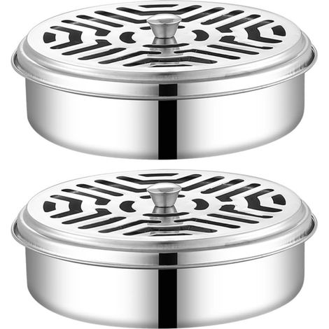 2pcs Stainless Steel Mosquito Coil Box with Lid, Portable Incense Burner with Stable Nail Rack and Anti-scalding Features, for Outdoor Use (1/5)