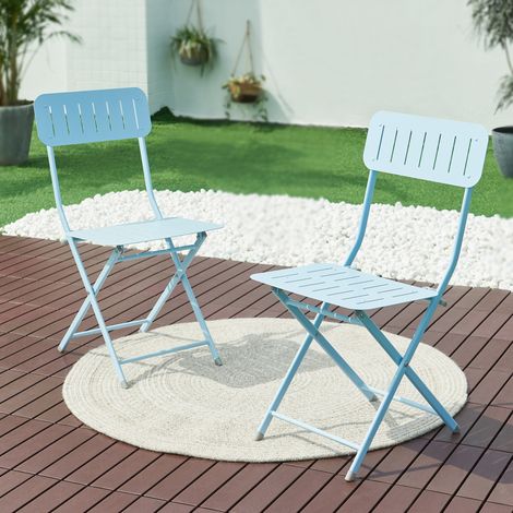 Set de 2 sillas plegables Sande acero 85x42x50cm - Azul celeste [en.casa]