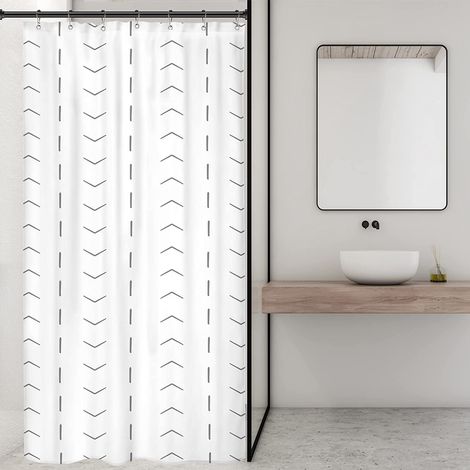 Rideau De Douche - 91 X 183 Cm - Motif Chevron Herringbone Gris Blanc - Tissu Polyester Imperméable - Pour Cabine De Douche Étroite Rv Et Petite Salle De Bains - 1 Pièce (1/5)