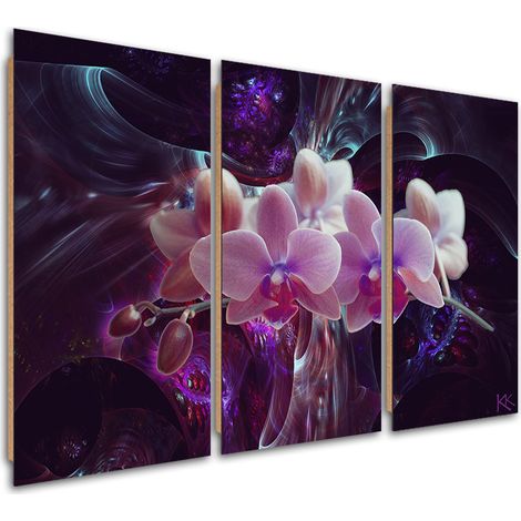 Quadro deco panel 3 paneli, Orchidea bianca su uno sfondo scuro - 60x40 (1/5)