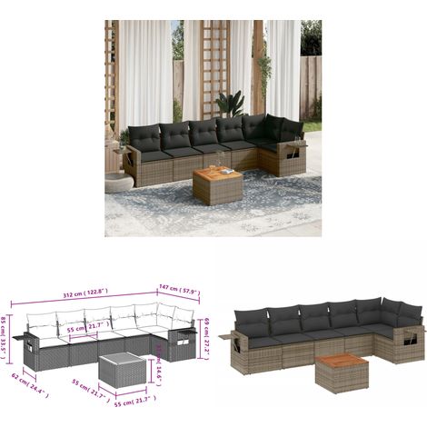 7-tlg. Garten-Sofagarnitur mit Kissen Grau Poly Rattan - Gartenmöbel Set - PE-Rattan Möbel - Outdoor Lounge - Esszimmergarnitur - Balkonmöbel - Home & Living (1/3)