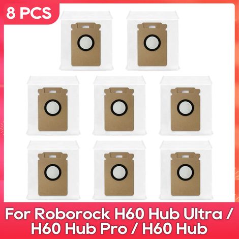 (8 pièces) Convient pour les aspirateurs Roborock H60 Hub Ultra / H60 Hub Pro / H60 Hub : pièces détachées et accessoires de remplacement pour sacs à poussière et filtres. (1/4)