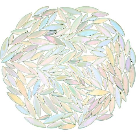 Ceramic Mosaic Tile Leaf Shape 0.5kg Mixed Sizes Decorative for Bathroom Living Room Kitchen Garden Iridescent White (1/5)