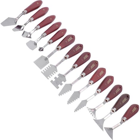 Ensemble de 14 outils pour peinture à l'huile, comprenant des outils de forme irrégulière, des spatules à huile, des couteaux à peindre, des grattoirs acryliques et des couteaux à texturer. (1/5)