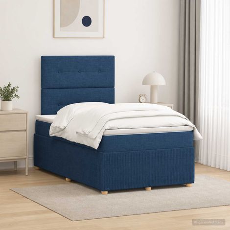 vidaXL Cama box spring con colchón Azul 120 x 190 cm Tela (1/5)