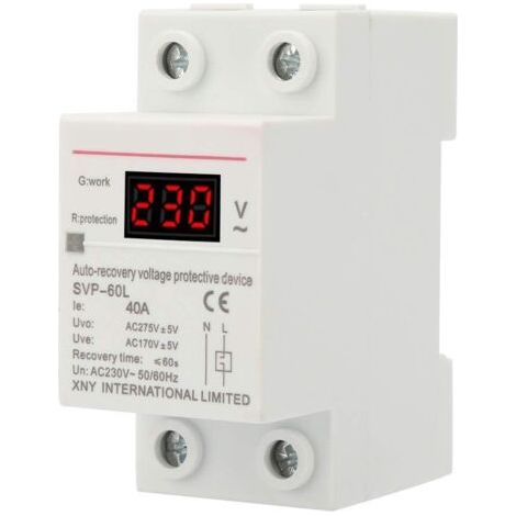 BUNTHAUS Dispositif de Protection Contre Surtensions et sous-Tensions à Récupération Automatique 230V 40A avec Affichage de Tension et Voyant Lumineux Dispositif de Protection Rail DIN (1/5)