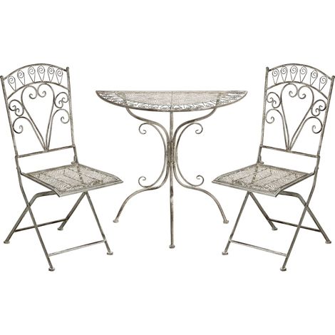 Ensemble de Bistrot de Jardin Vintage en Métal Motif Floral Cadre en Fer Table et Chaises Gris Nurra (1/5)