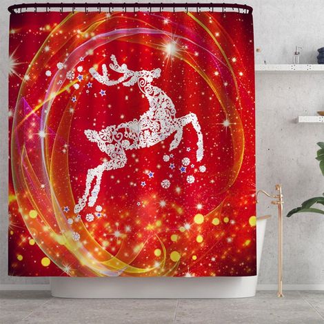 Rideau De Douche - Arbre De Noël Père Noël Bonhomme De Neige - Polyester - 180 X 180 Cm - Pour Baignoire Standard - 1 Pièce (1/3)